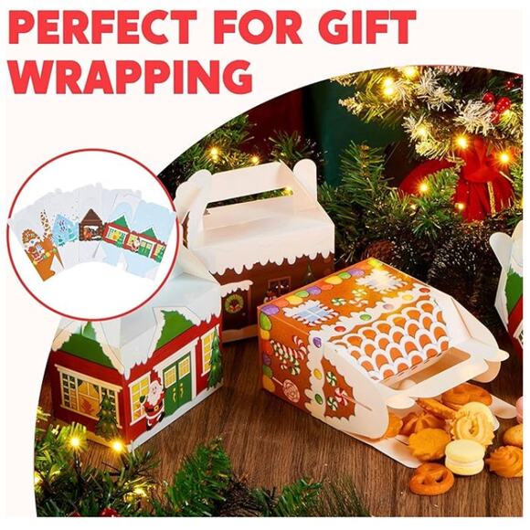 24 PCS 3D Christmas House Cardboard Treat Boxes, Goodie Paper Boxes- 4 Designs - Picture 5 of 7